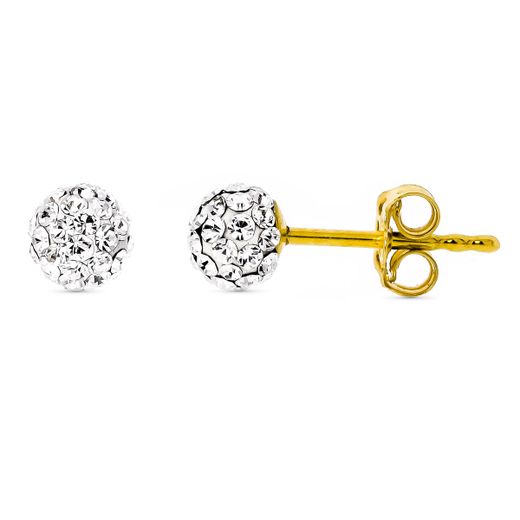 9K Pendientes Oro Amarillo Circonita 5 Mm Cierre Presion