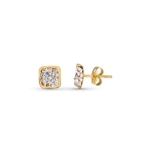 9K Pendientes Oro Amarillo Cuadrados Con Circonitas 6X6 Mm. Cierre Presion