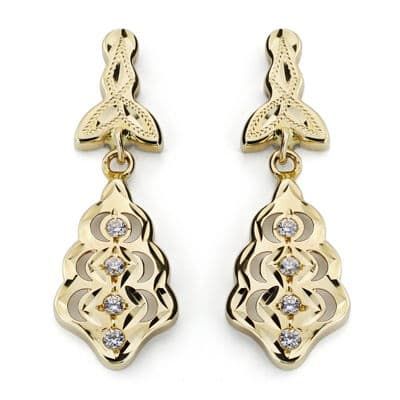 9K Pendientes Oro Amarillo Cubanas Circonita 27X9 Mm Cierre Catalan