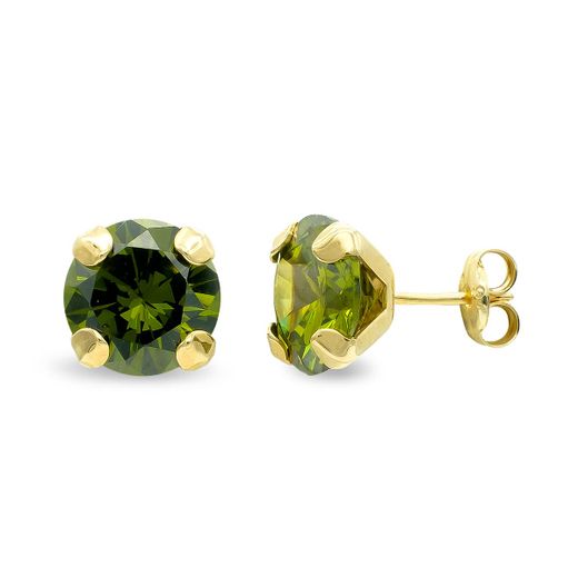 9K Pendientes Oro Amarillo Olivina Garras 8 Mm Cierre Presion