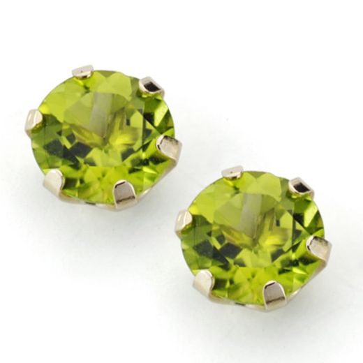 9K Pendientes Oro Amarillo Olivina Natural Garra Calada 8 Mm 3.90 Qts Cierre Presion