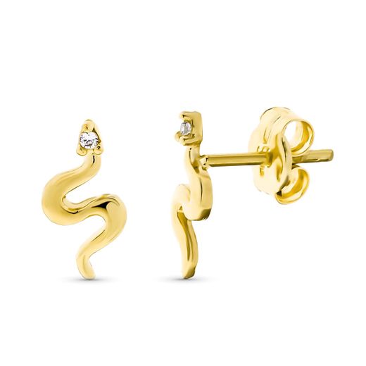 9K Pendientes Oro Amarillo Serpiente Con Circonita. Medida: 10X5 Mm Cierre Presion