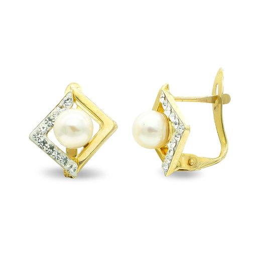 9K Pendientes Oro Bicolor Circonita 11X10 Mm Cierre Catalan