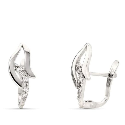 9K Pendientes Oro Blanco Bandas Con Circonita 15X7 Mm Cierre Catalan