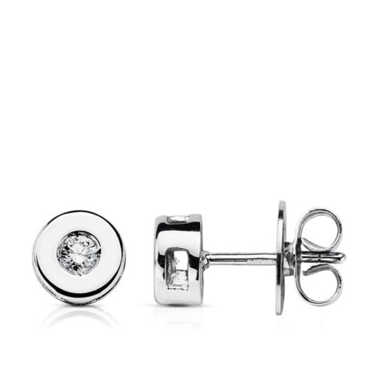 9K Pendientes Oro Blanco Chaton Diamante 2.50/H-Si 0.Cierre Presion