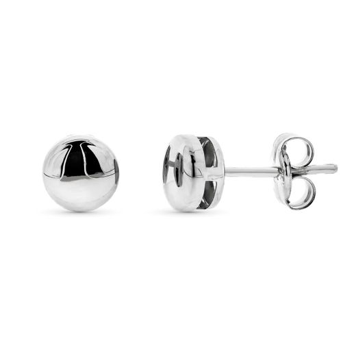 9K Pendientes Oro Blanco Chaton Liso Redondo 5.5 Mm Cierre Presion
