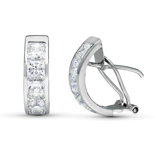9K Pendientes Oro Blanco Circonita 20X5 Mm Cierre Omega