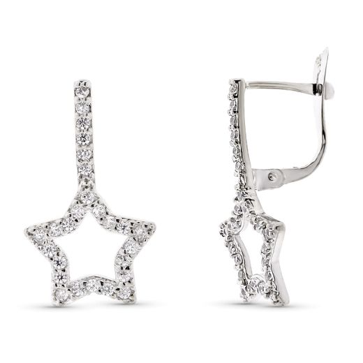 9K Pendientes Oro Blanco Doble Cuerpo Estrella 20X12 Mm Cierre Catalan