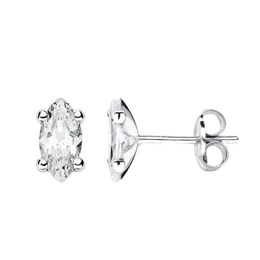 9K Pendientes Oro Blanco Piedra Garras Cierre Presion