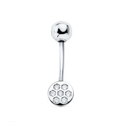 9K Piercing Ombligo Oro Blanco Redondo Circonita 6 Mm Cierre Bola Lisa 5 Mm