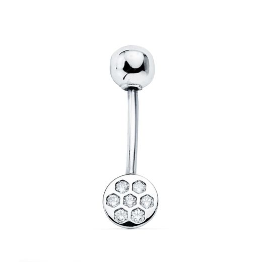 9K Piercing Ombligo Oro Blanco Redondo Circonita 6 Mm Cierre Bola Lisa 5 Mm