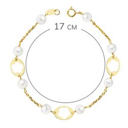 9K Pulsera Oro Amarillo Comunion Perlas 5 Mm Y Motivos Ovales. Largo: 17Cm