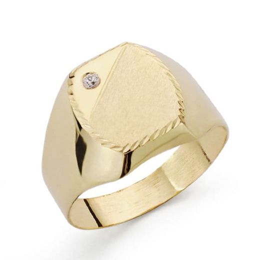 9K Sello Oro Amarillo Hueco Cadete Con Circonita. Zona Grabado: 10X10 Mm