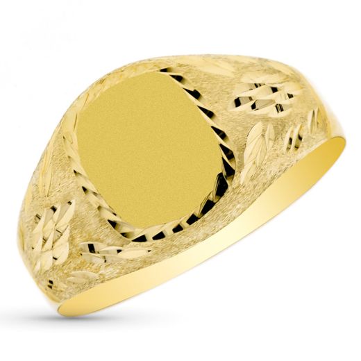 9K Sello Oro Amarillo Hueco Cadete Tallado Tonel. Zona Grabado: 9X8 Mm