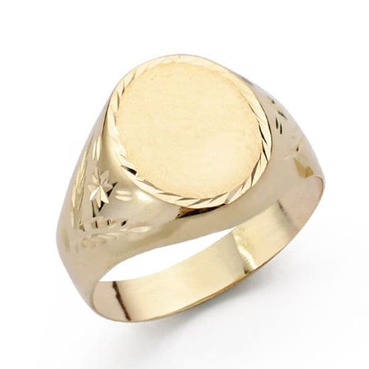 9K Sello Oro Amarillo Hueco Oval Lateral Tallado. Zona Grabado: 12X10 Mm