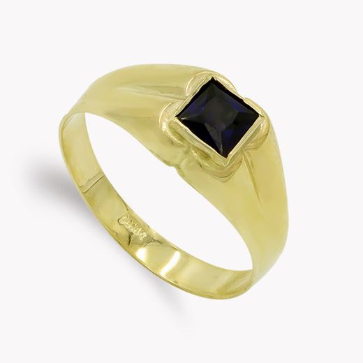 9K Sello Oro Amarillo Pequeño Piedra Cuadrada 4 Mm Azul