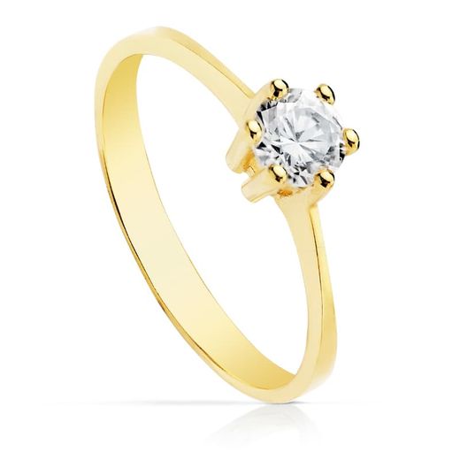 9K Solitario Oro Amarillo Con Circonita En 6 Garras De 5 Mm