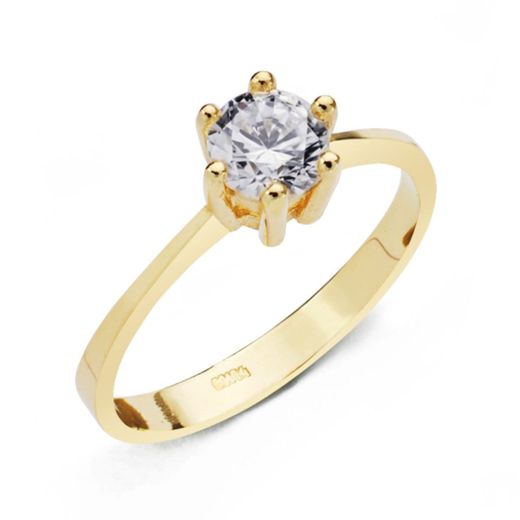 9K Solitario Oro Amarillo Con Circonita En 6 Garras De 5,5 Mm