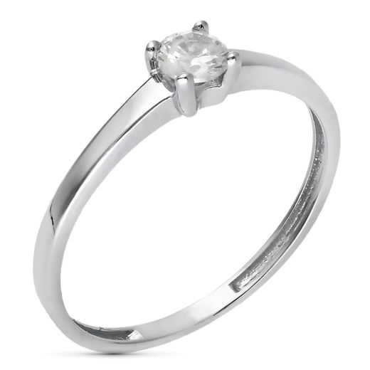 9K Solitario Oro Blanco Con Circonita De 4 Garras. Ancho: 4 Mm