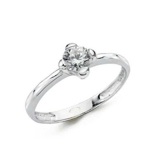 9K Solitario Oro Blanco Con Circonita En 4 Garras De 5Mm