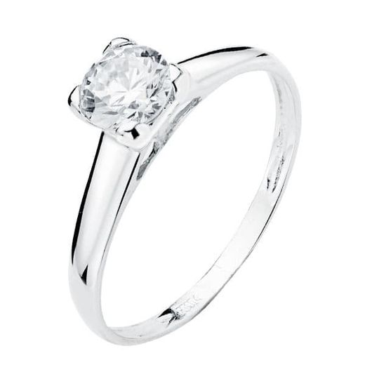 9K Solitario Oro Blanco Con Circonita En 4 Garras De 6 Mm
