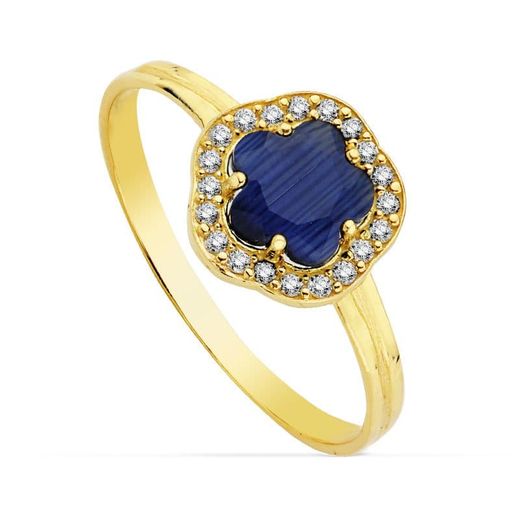 9K Sortija Oro Amarillo Con Estrella Y Circontia Azul. Ancho: 9 Mm