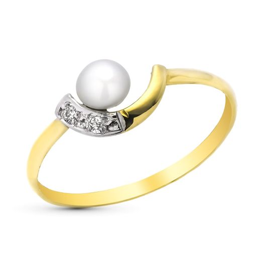 9K Sortija Oro Amarillo Con Perla De 4,5 Mm Y Circonitas. Ancho: 6,5 Mm