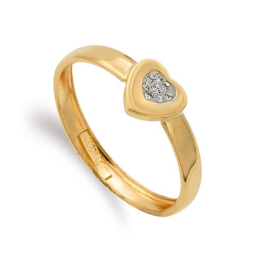 9K Sortija Oro Amarillo Corazon Con Circonitas. Ancho: 7Mm