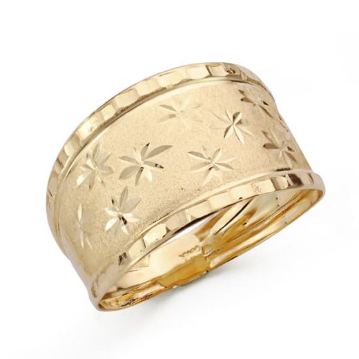 9K Sortija Oro Amarillo Estampada Acabado Diamantado Ancho Total 13 Mm