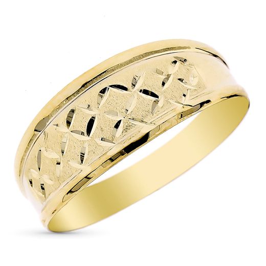 9K Sortija Oro Amarillo Estampada Acabado Diamantado Ancho Total 9 Mm