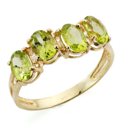 9K Sortija Oro Amarillo Olivina Natural Oval 6X4 Mm Total 1,88 Qts