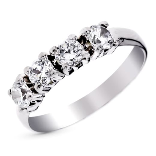 9K Sortija Oro Blanco Con Circonitas En Garras. Ancho: 4 Mm