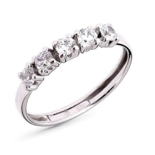 9K Sortija Quintillo Oro Blanco Con Circonitas En Garras De 3 Mm