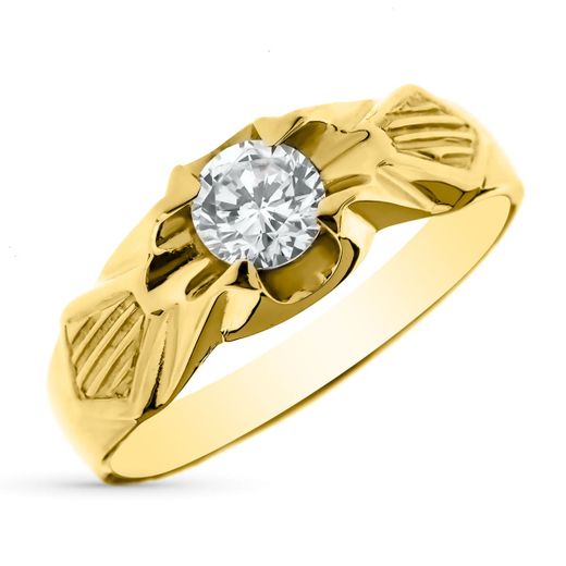 9K Sortija Solitario Oro Amarillo Ancho 7 Mm Circonita 5 Mm Interior Forrado