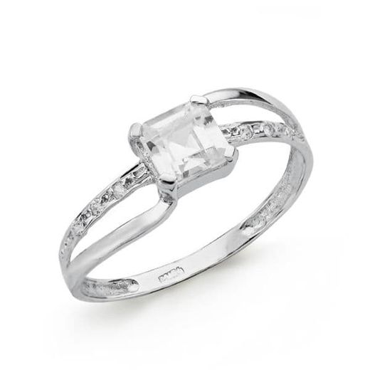 9K Sortija Solitario Oro Blanco Circonita Central Carre 5X5 Mm. Ancho: 6 Mm
