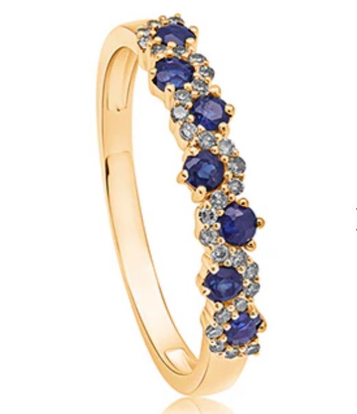 Anillo de oro amarillo con diamantes y zafiros