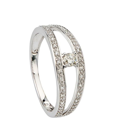 Anillo de oro blanco con 31 diamantes y 0,16quilates central