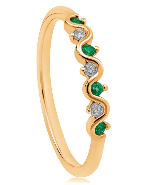 Anillo en oro amarillo con diamantes y esmeraldas