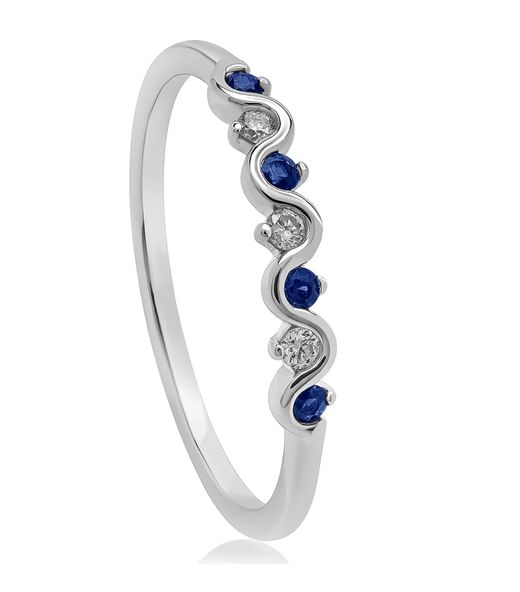 Anillo en oro blanco de 18k diamantes y zafiros