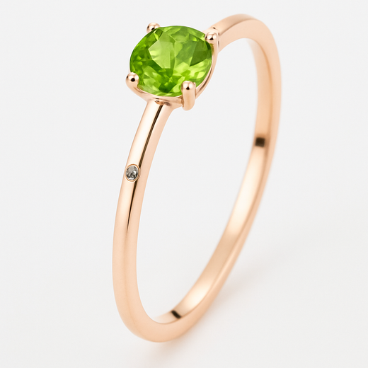 Anillo oro 18 quilates con un peridoto 0.10qts y un diamante