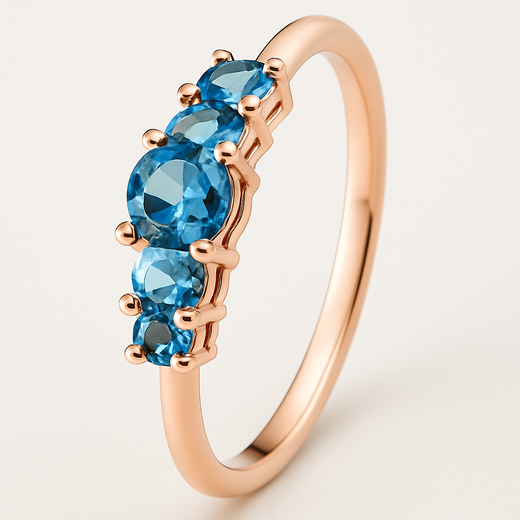 Anillo oro de 18 quilates con 1 topacio London y 4 topacios swiss