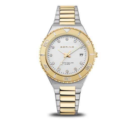 Bering visell daurat, esfera blanca circonites, armis eslavons combinada platejat i daurat