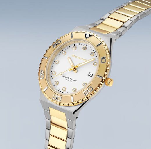 Bering visell daurat, esfera blanca circonites, armis eslavons combinada platejat i daurat