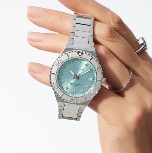 Bering visell platejat, esfera blau cel circonites, armis eslavons platejats