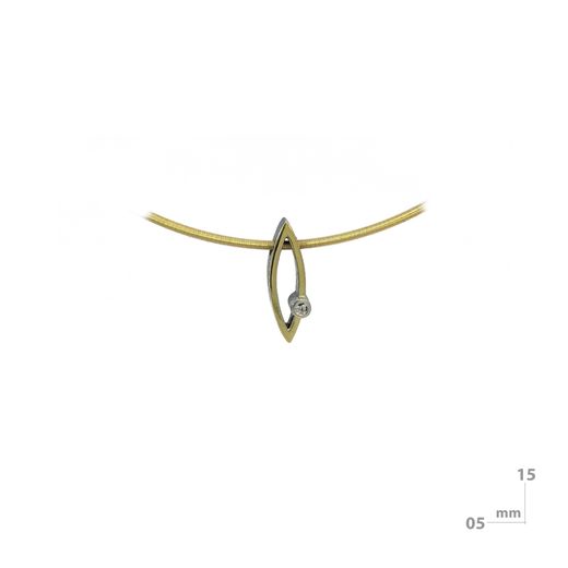 Colgante de 5mm de ancho por 15mm de alto fabricado en plata oxidada, oro de 18k y brillante de 0.015ct.Una joya moderna y muy original.