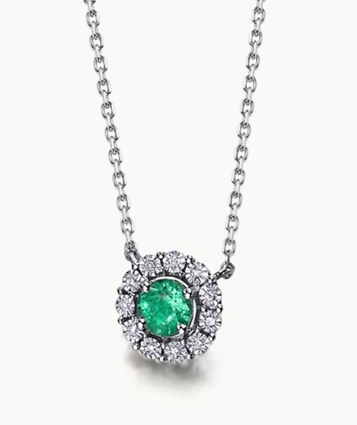 Colgante oro blanco con brill 0,05ct y esmeralda