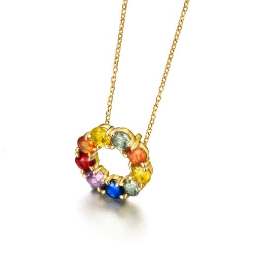 Colllar oro amarillo con zafiros de colores