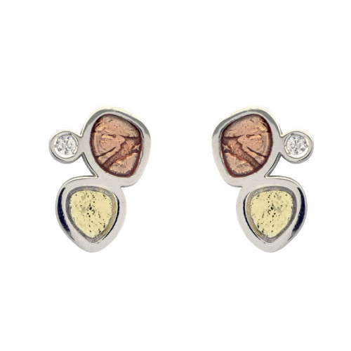 Pendientes de plata, oro, esmalte y brillante