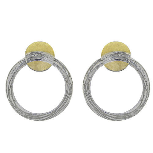 Pendientes de presión de 20mm de ancho por 25mm de alto fabricados en plata rodiada y oro mate de 18k