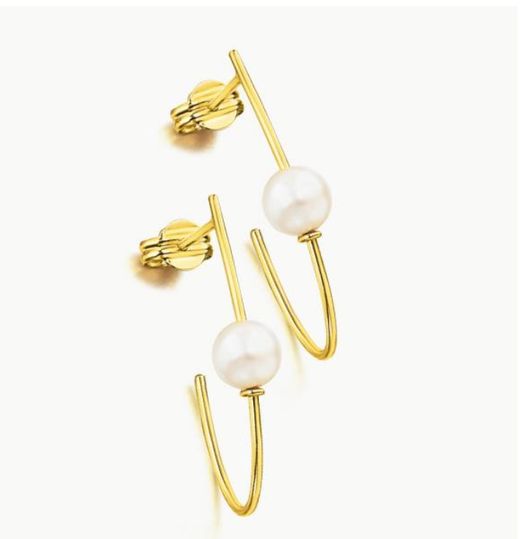 Pendientes oro aros con perla cierre presión